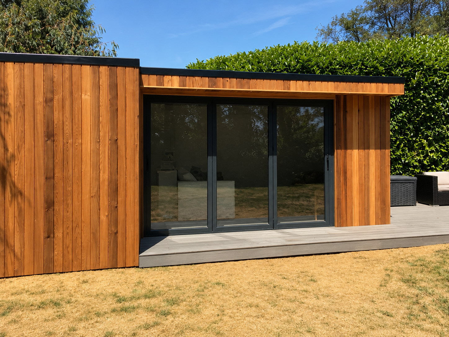 Cedar garden room with composite decking Dublin