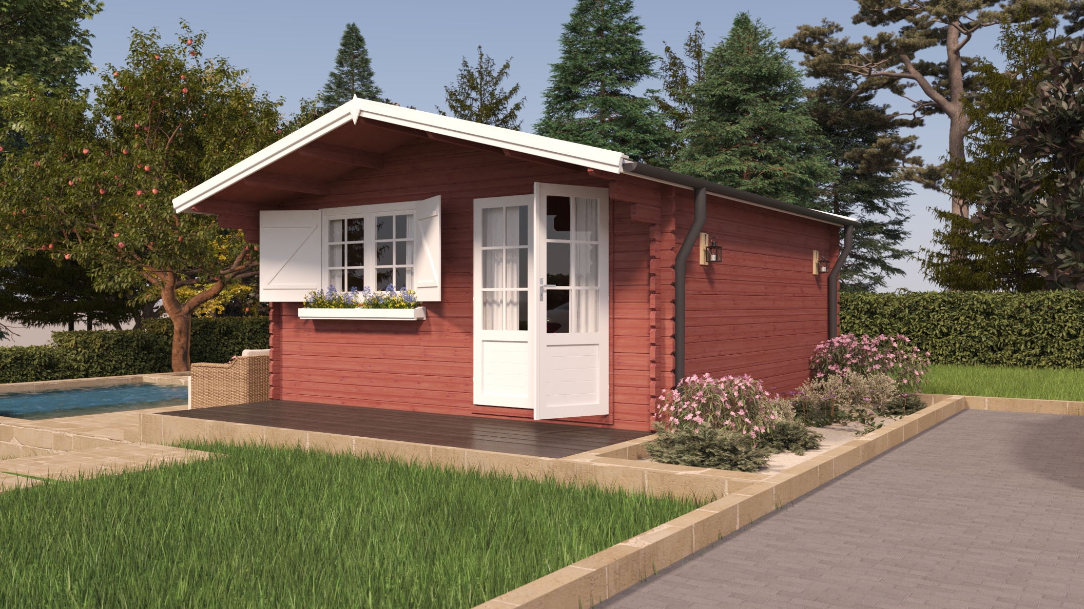 Log cabin with garden seating area Dublin
