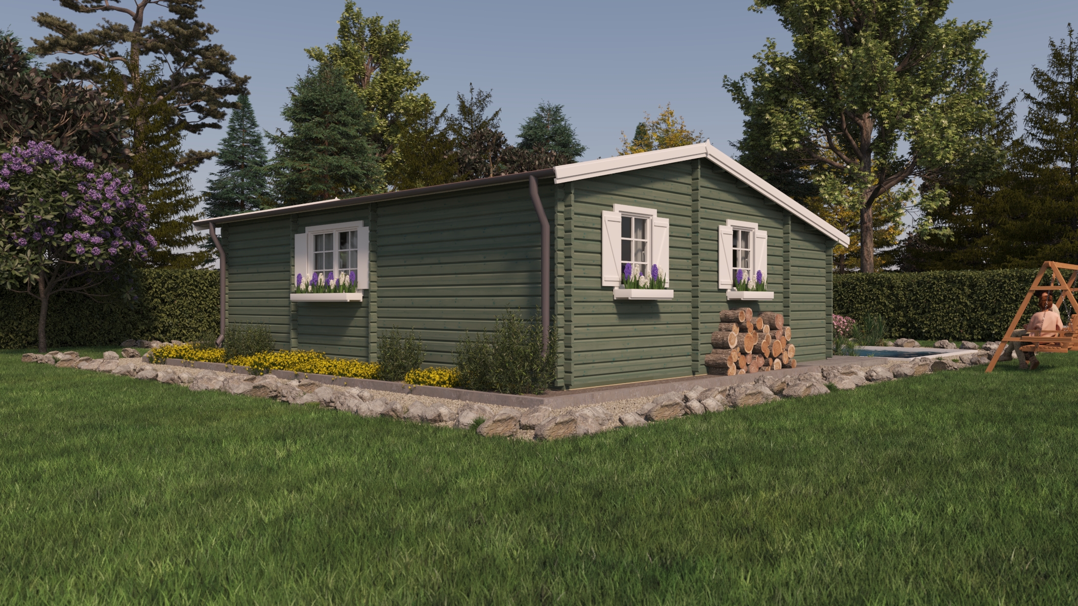 Large green log cabin garden room Dublin