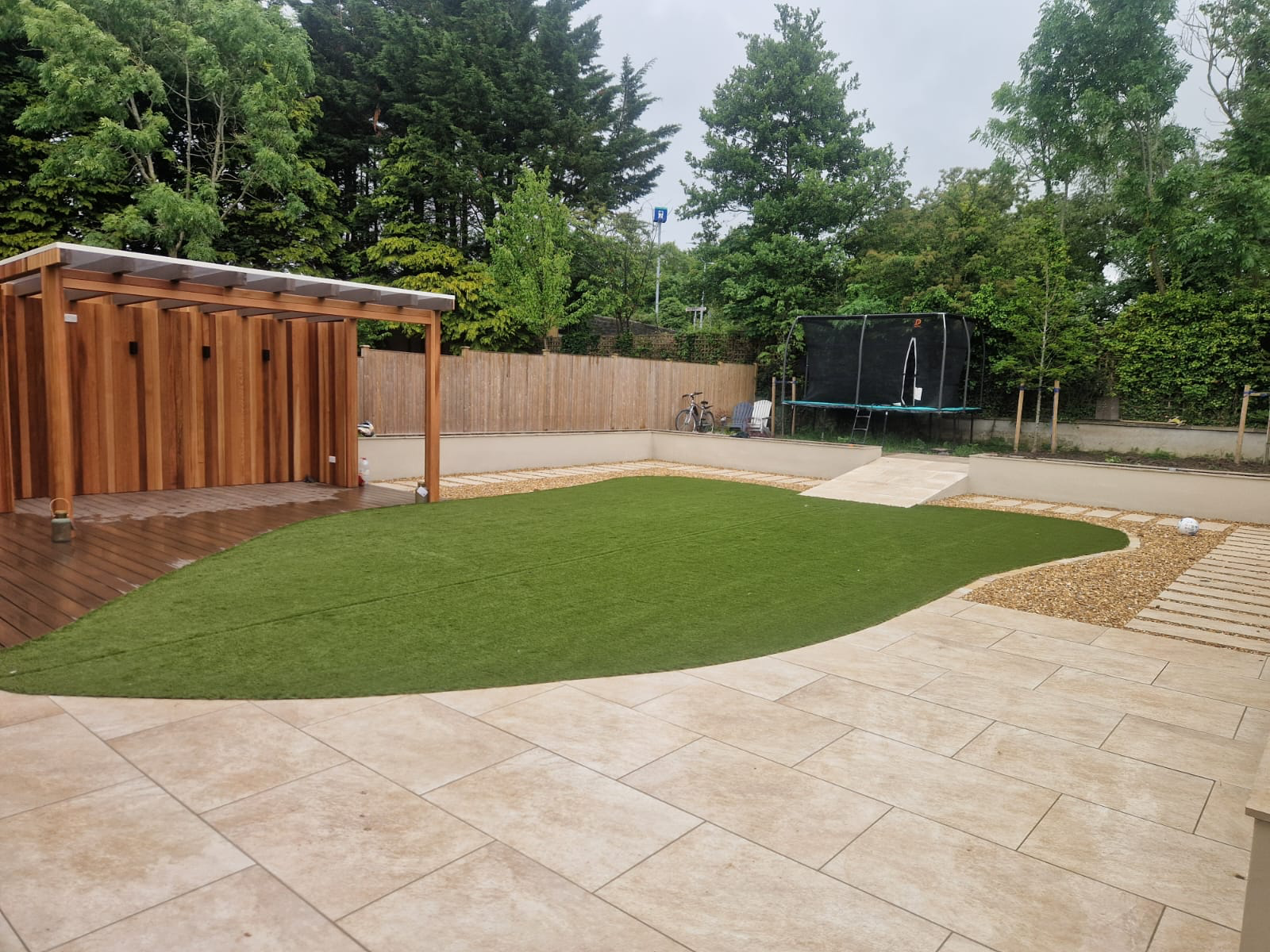 Cedar pergola with composite decking and outdoor seating Dublin
